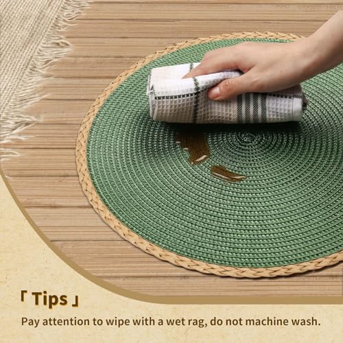 Round Woven Placemats 15-Inch, Set of 6 Green Braided Table Mats