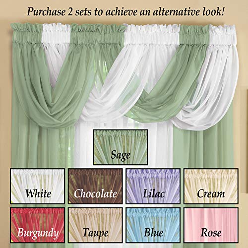 Scoop Sheer Valances - Two-Piece Rod Pocket Window Treatment, Sage