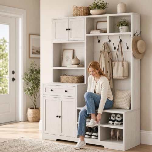5-in-1 Hall Tree with Shoe Storage Bench & Coat Rack, 51-inch Entryway Organizer