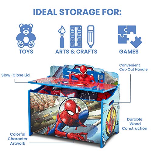 Wooden Superhero Toy Box with Safety Lid, Kids Storage Chest