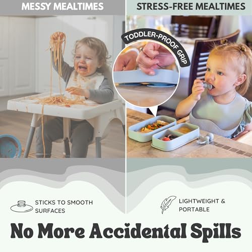 Baby Travel Feeding Set with Silicone Suction Plates and Case