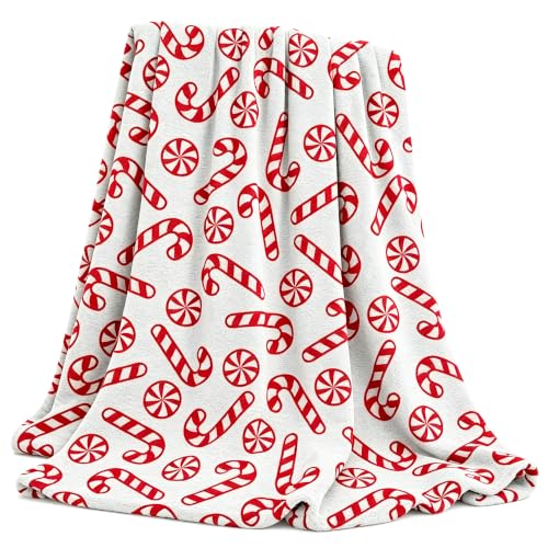 Zzkol Candy Cane Christmas Throw Blanket 50x60in - Red & White Peppermint (Candy Cane Variation)
