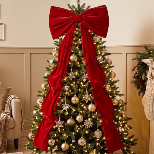 6 ft Oversized Red Velvet Christmas Bow Topper for Tree & Decor