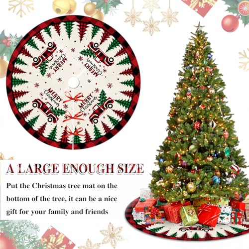 Red Buffalo Plaid Christmas Tree Skirt - 48 Inch Plush Holiday Mat