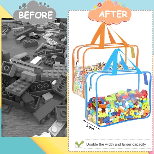 6 Pack Large Clear Toy Storage Bags with Labels & Handles for Kids Toys