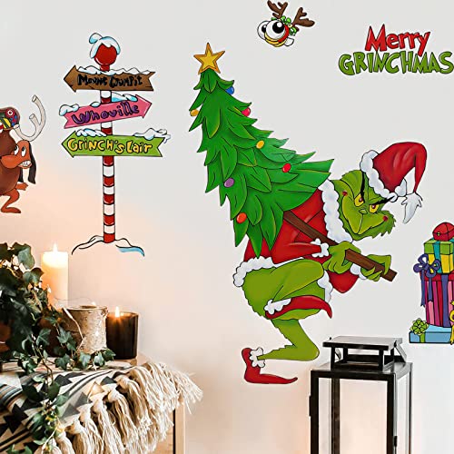 Yovkky Merry Christmas Wall Decals Stickers, Xmas Tree Sign Holiday Max Dog Decor, 2026 New Year Winter Green Red Farmhouse Home Kitchen Decorations Kids Boys Girls Bedroom Art Gift