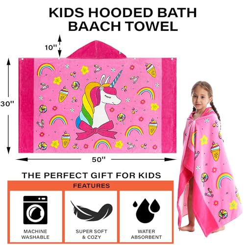 Bavilk Kids Hooded Beach Towel Poncho - 100% Cotton Bath & Pool Wrap