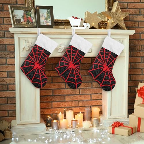 Spiderweb Red Christmas Stocking 18 Inch with Plush Faux Fur Cuff - CTYSHTDL 1PCS