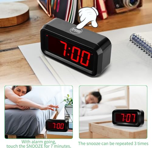 Battery Operated Digital Alarm Clock with 1.2" LED Display & Auto Dim