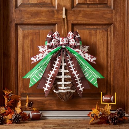 Lyrow Rattan Football Wreath Decor 9.84-inch Front Door Hanging Craft