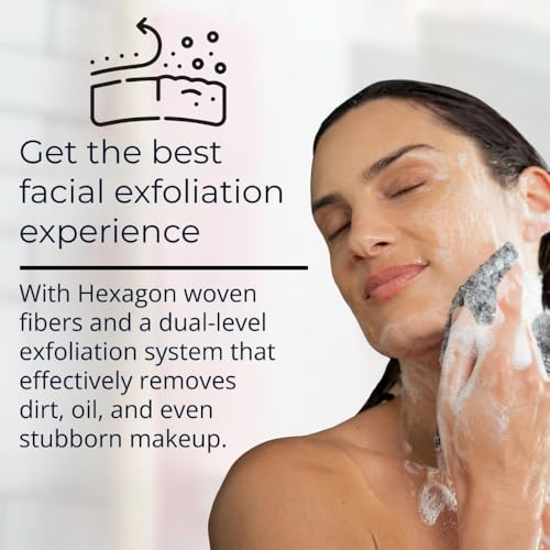 Sima Black Exfoliating Washcloth Face & Body Scrub Towel 1 Pack - Double-Sided, Hexagon Fibers