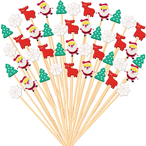 Christmas Cocktail Picks 100 Pcs Santa Snowflake Reindeer Tree Decorations
