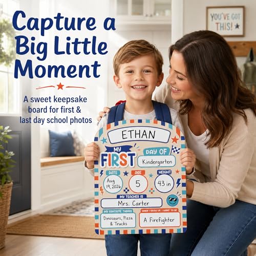 Reusable First and Last Day of School Sign - 10x12 Inch Wooden Milestone Board