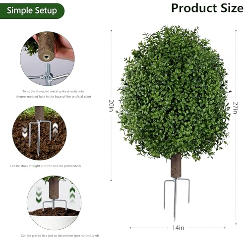 24-Inch Artificial Boxwood Topiary Trees, UV Resistant Outdoor Shrubs - 2 Pack