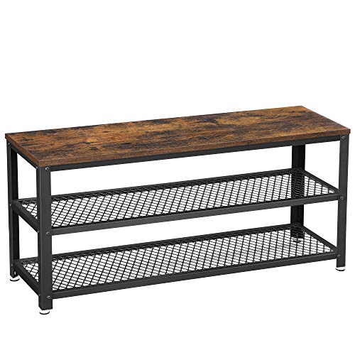 3-Tier Shoe Rack Storage Bench with Metal Mesh Shelves for Entryway