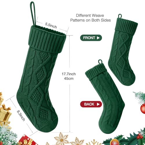 Cable Knitted Christmas Stockings 18 Inch Large Set of 6 (Red, Green, White)