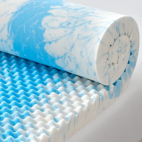 SINWEEK 2 Inch Egg Crate Gel Memory Foam Mattress Topper, Twin Size Blue