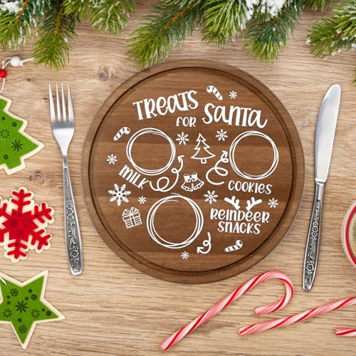 Santa Cookie Plate Round Wooden Treat Tray 9.8in Xmas Eve Platter