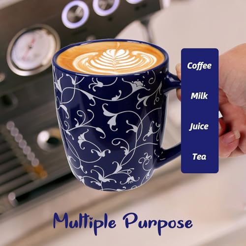 Schliersee 18 OZ Blue Geometric Porcelain Coffee Mug Set of 6 – Large Microwave Safe Drinkware