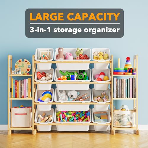 Kids Toy Storage Organizer Shelf with Bookshelf & 12 Bins, 52.3" W