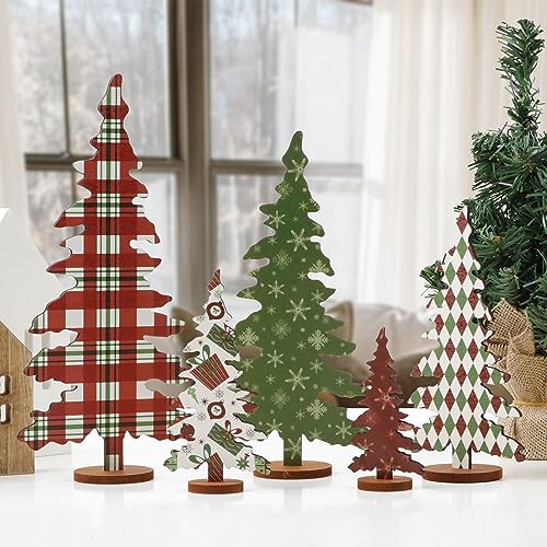 FestalMart 5-Size Wooden Christmas Tree Signs Indoor Decor