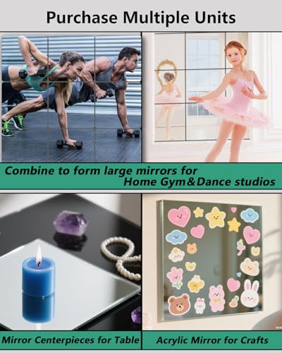 4 Pcs Shatterproof Adhesive Mirror Tiles, 8.2" Square Wall Mirror Decals