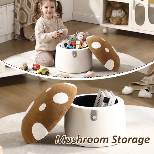 Kids Mushroom Storage Ottoman - Plush Childrens Chair & Footstool