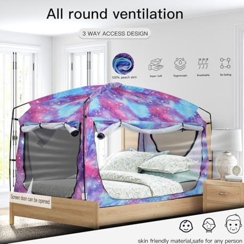 Portable Privacy Bed Tent - 90% Blackout Sleeping Canopy with Mesh Windows