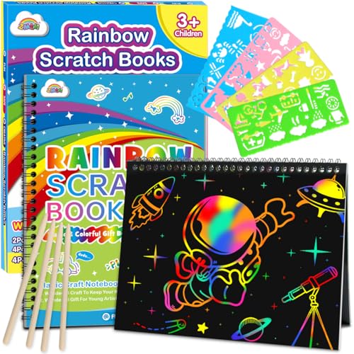 ZMLM Rainbow Scratch Notebook Set for Kids - Blue 2 Pack Educational Art Supplies