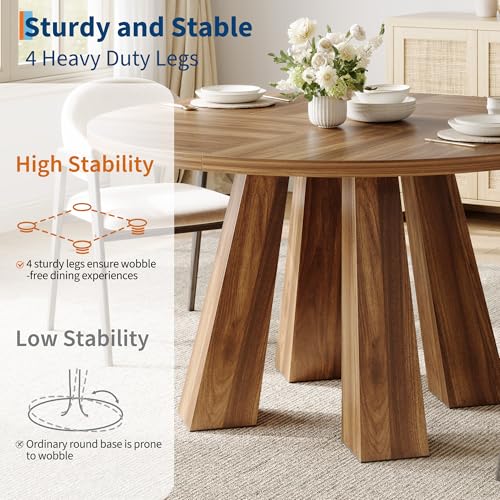 47-Inch Round Dining Table, Farmhouse Wood Kitchen Table for 4-6