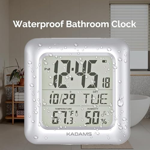 9.5-Inch Waterproof Digital Bathroom Clock with LCD Temperature & Humidity
