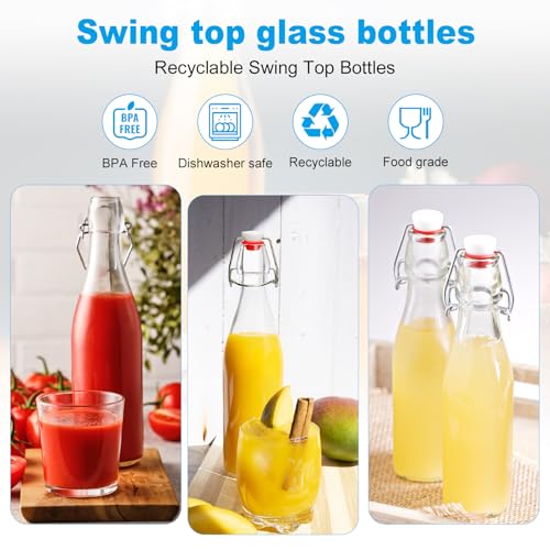 2 Pack Swing Top Glass Bottles 16oz with Airtight Lids for Brewing