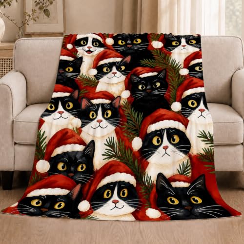 Nexlyth Christmas Cat Throw Blanket 50"x40" Super Soft Fleece Cozy Plush