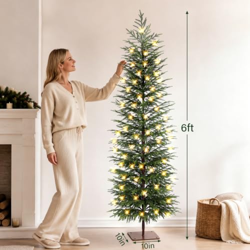 Enven 6ft Prelit Norfolk Pine Christmas Tree with 170 LED Lights, Real-Touch PE Foliage, Heavy-Duty Base, 8 Modes – Family & Pet Friendly (Variation: 6ft Prelit)