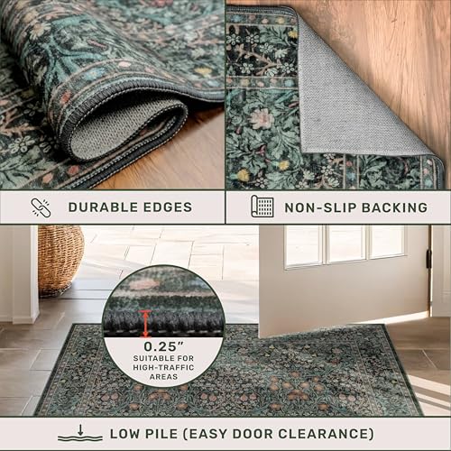 2x6 Washable Kitchen Runner Rug, Non-Slip Vintage Botanical Floral Carpet