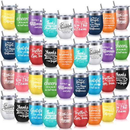 Sieral Thank You Tumblers 12 oz Stainless Steel with Lid & Straw - Cute Style, 36 Pcs