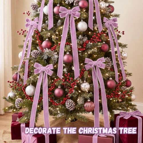 Purple Velvet Ribbon Bows Set of 6 Long Tail Holiday Decor
