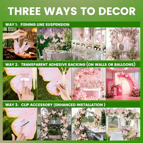 3D Butterfly Wall Decor - Large Metallic Paper Mural Decals for Events