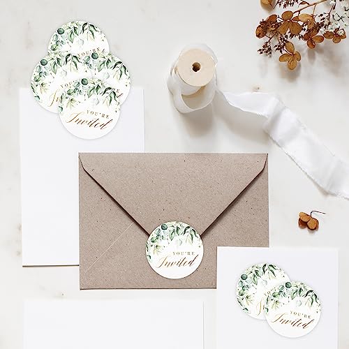 Greenery Wedding Invitation Envelope Seals with Gold Foil, 1.4 Inch, 108pcs