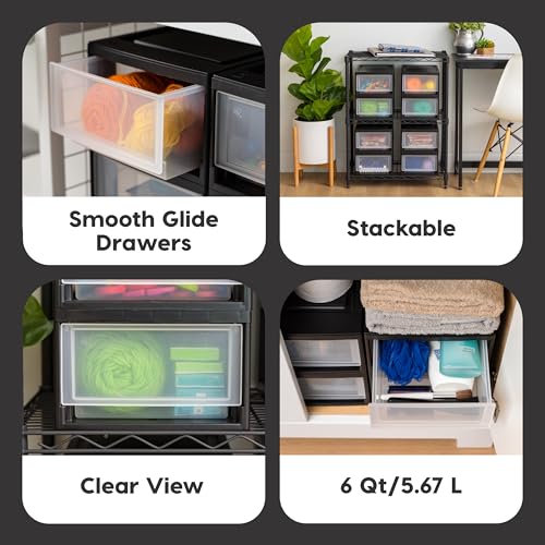 Small Stacking Drawer Storage Organizer 6 Qt 4-Pack Black