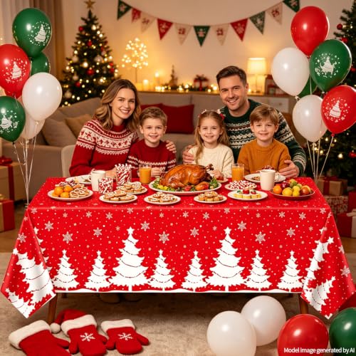 Dvaorc 4 Pack Christmas Tablecloths 51x86 Inch Holiday Snowflake & Tree Design