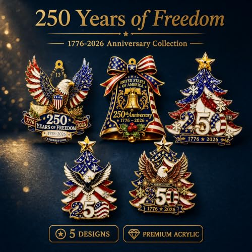 USA 250th Anniversary Christmas Ornaments 5-Piece Set - Patriotic Acrylic Tree Decorations