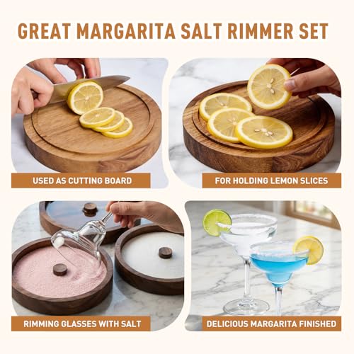 efulycozyy 3-Tier Acacia Wood Margarita Salt Rimmer Set - Stackable Cocktail Rimmer for Drinks
