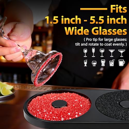2-in-1 Cocktail Rimmer Set for Margaritas & Mojitos - Salt & Sugar with Sponge, Dishwasher Safe - Black