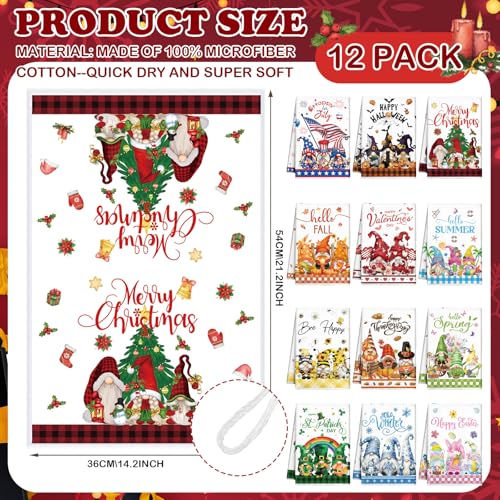 FuWeave Bright Gnome Seasonal Kitchen Towels Set - 12 Pieces Holiday Decor