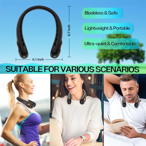 KIDEE Portable Bladeless Neck Fan, 4000mAh Rechargeable Hands-Free Wearable Fan