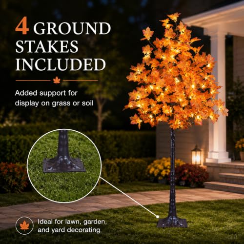 6ft Artificial Lighted Maple Tree - 120 LED Warm White Fall Decor, Indoor & Outdoor