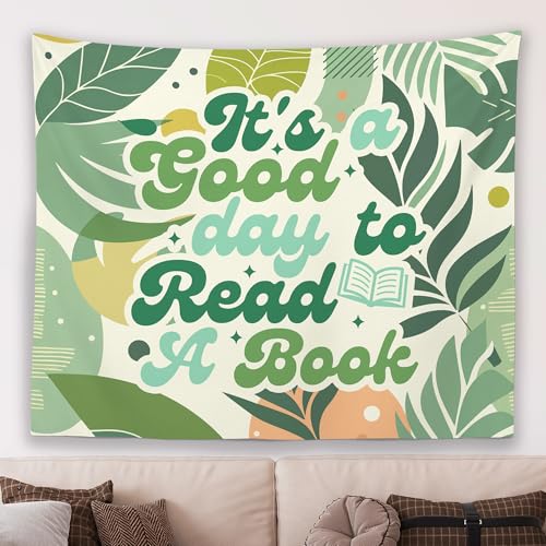 "It's A Good Day to Read A Book" Wall Tapestry - Boho Leaf Decor (50x60 In)