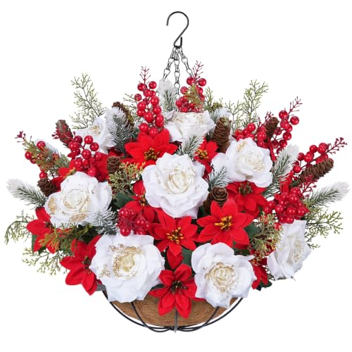 Christmas Poinsettia Hanging Basket for Outdoors - Winter Variation