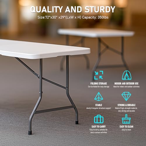 6ft Portable Folding Table, Heavy-Duty HDPE Utility Table with Carry Handle